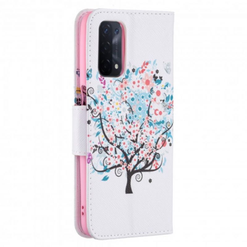 Læder Cover Oppo A54 5G / A74 5G Blomstret Træ