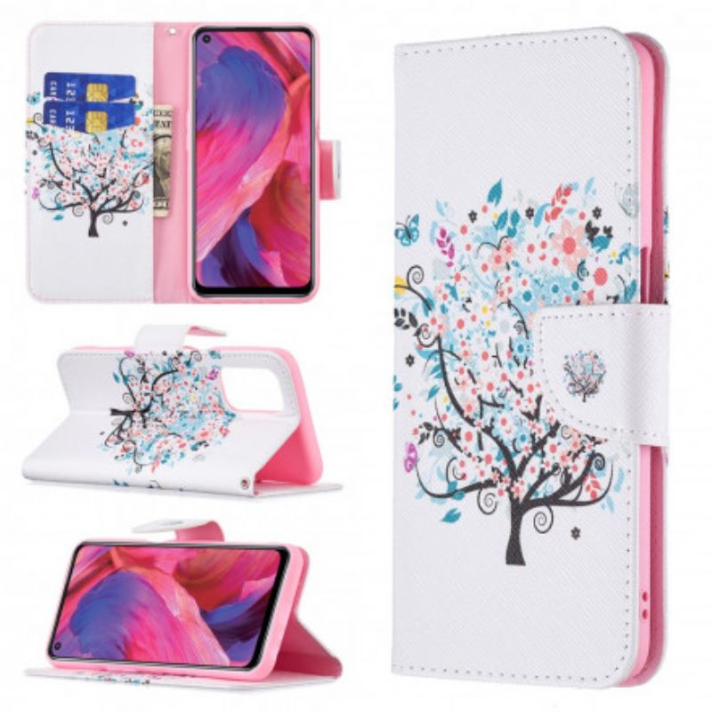 Læder Cover Oppo A54 5G / A74 5G Blomstret Træ