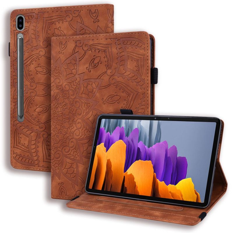 Etui Samsung Galaxy Tab S9 Fe Blomstermønster Og Stylusholderrem