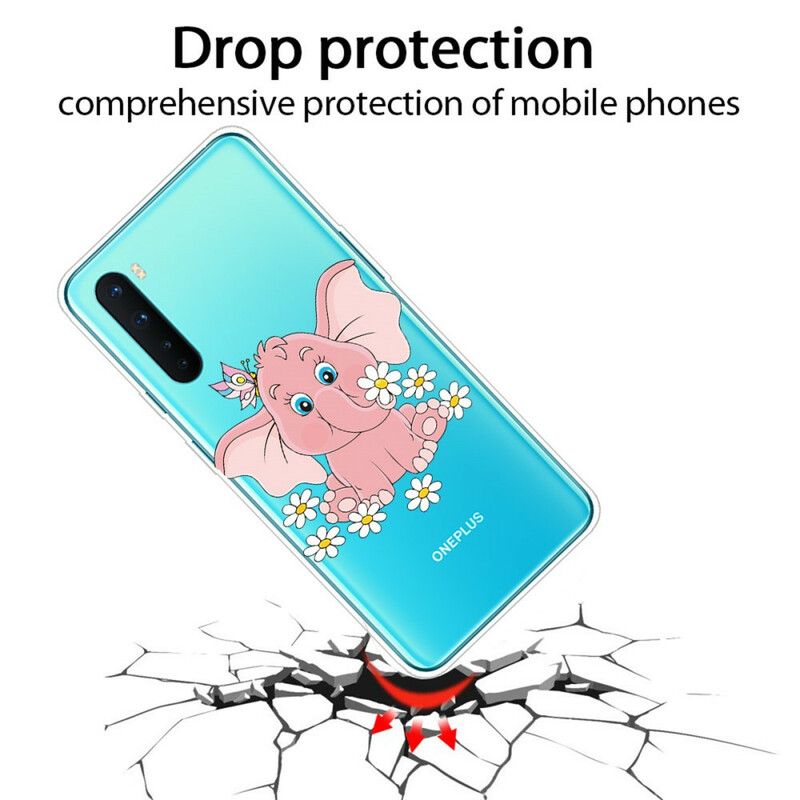 Mobilcover OnePlus Nord Pink Elephant Transparent