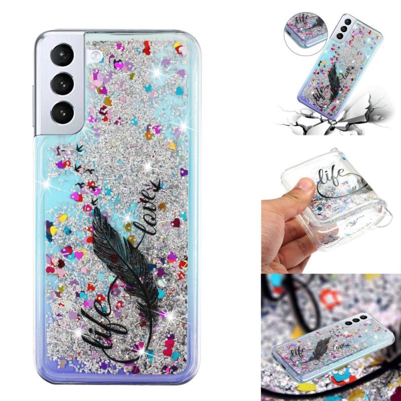 Cover Samsung Galaxy S24 Plus 5g Telefon Etui Flydende Glitter Og Fjer