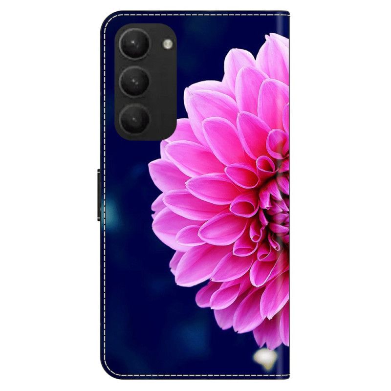 Flip Cover Samsung Galaxy S24 Plus 5g Lyserøde Blomster På Blå Baggrund