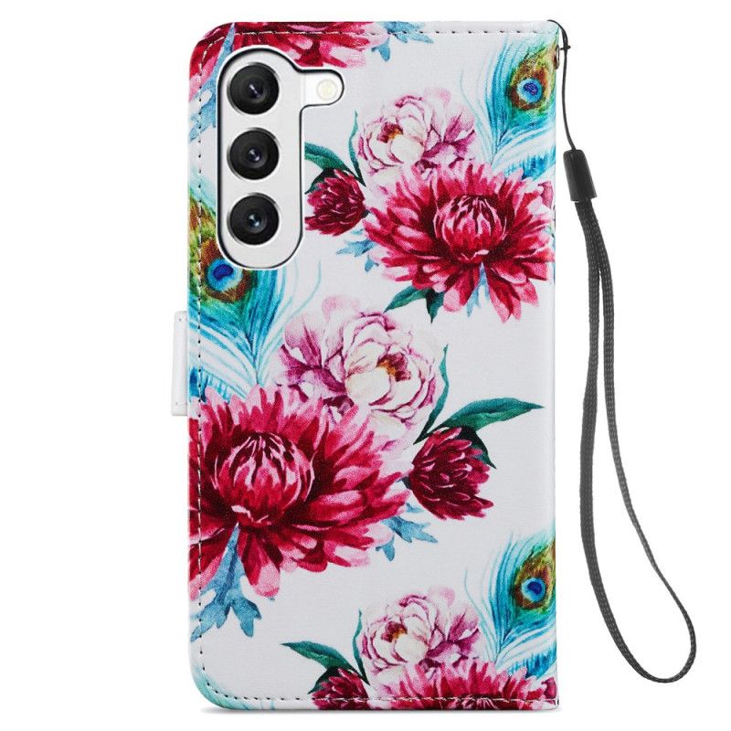 Flip Cover Samsung Galaxy S24 Plus 5g Peacock Blomster Mønster Rem