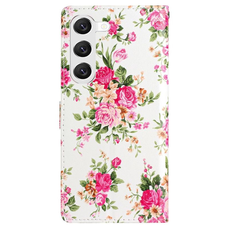 Flip Cover Samsung Galaxy S24 Plus 5g Røde Blomster Med Rem