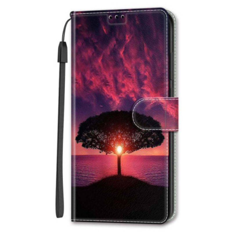 Flip Cover Samsung Galaxy S24 Plus 5g Sort Træ Ved Solnedgang Med Rem