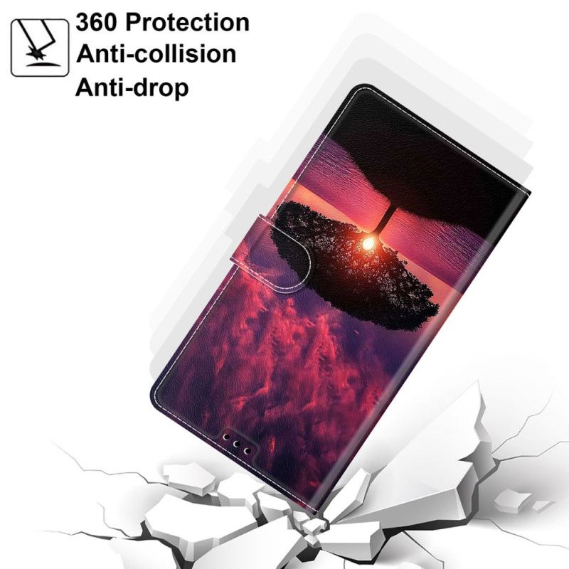 Flip Cover Samsung Galaxy S24 Plus 5g Sort Træ Ved Solnedgang Med Rem