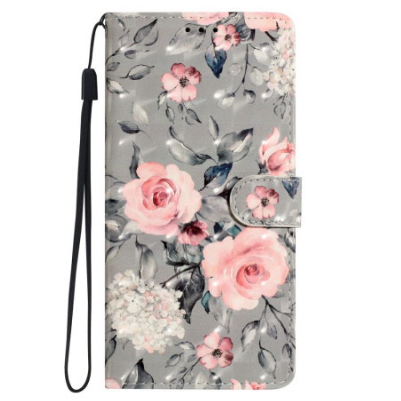 Flip Cover Til Samsung Galaxy S24 Plus 5g Blomster Med Rem