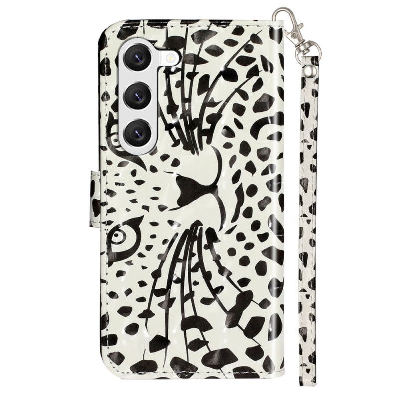 Læder Cover Samsung Galaxy S24 Plus 5g Telefon Etui Leopardhoved Med Rem