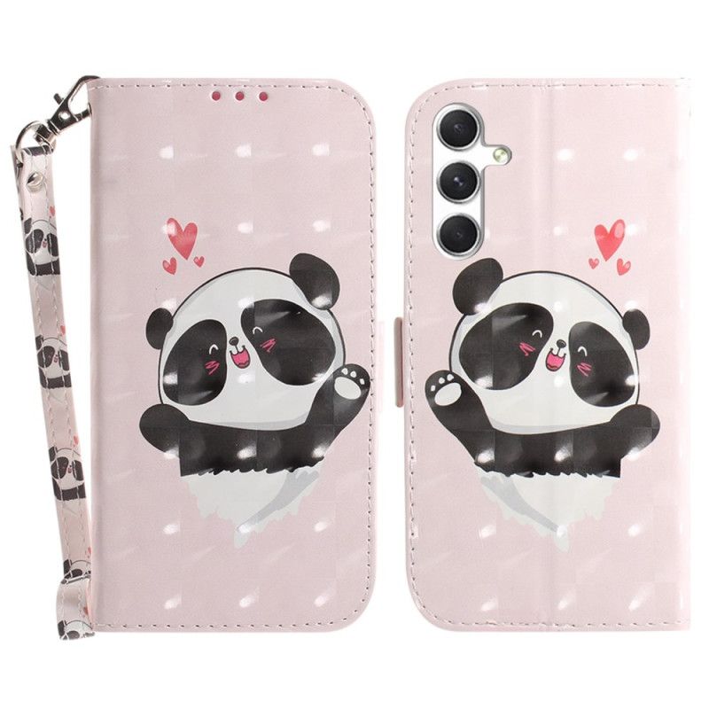 Læder Cover Samsung Galaxy S24 Plus 5g Telefon Etui Panda Love Med Rem