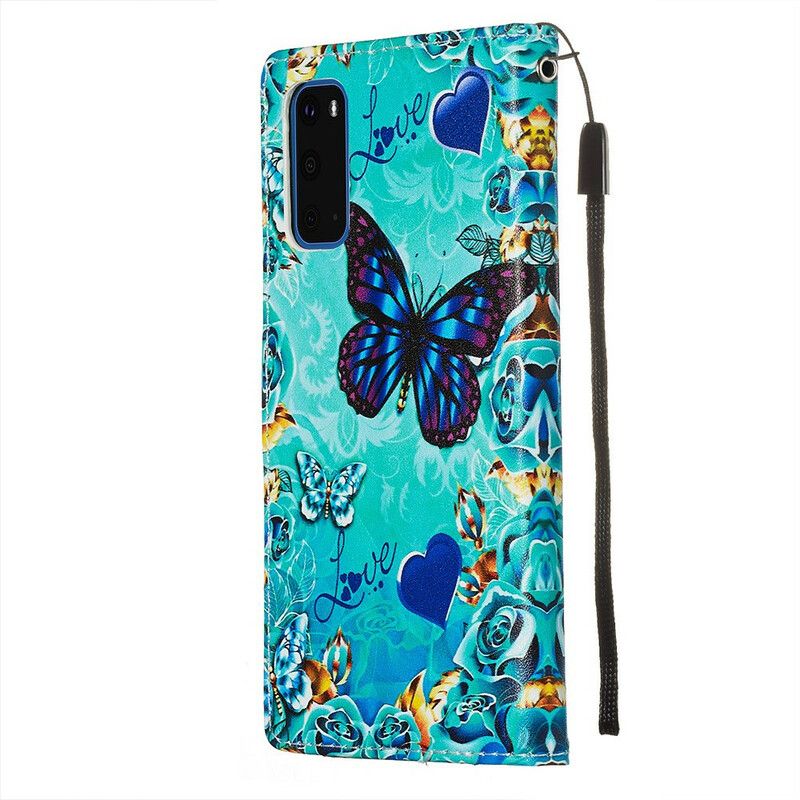 Flip Cover Samsung Galaxy S20 Gyldne Sommerfugle