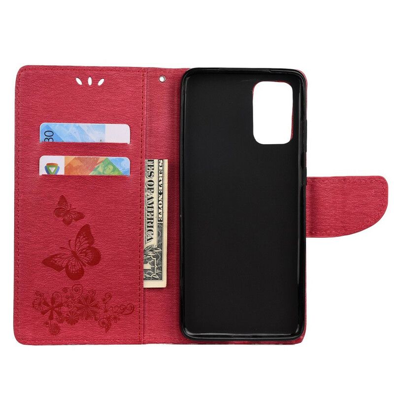 Flip Cover Samsung Galaxy S20 Kun Sommerfugle Med Snor