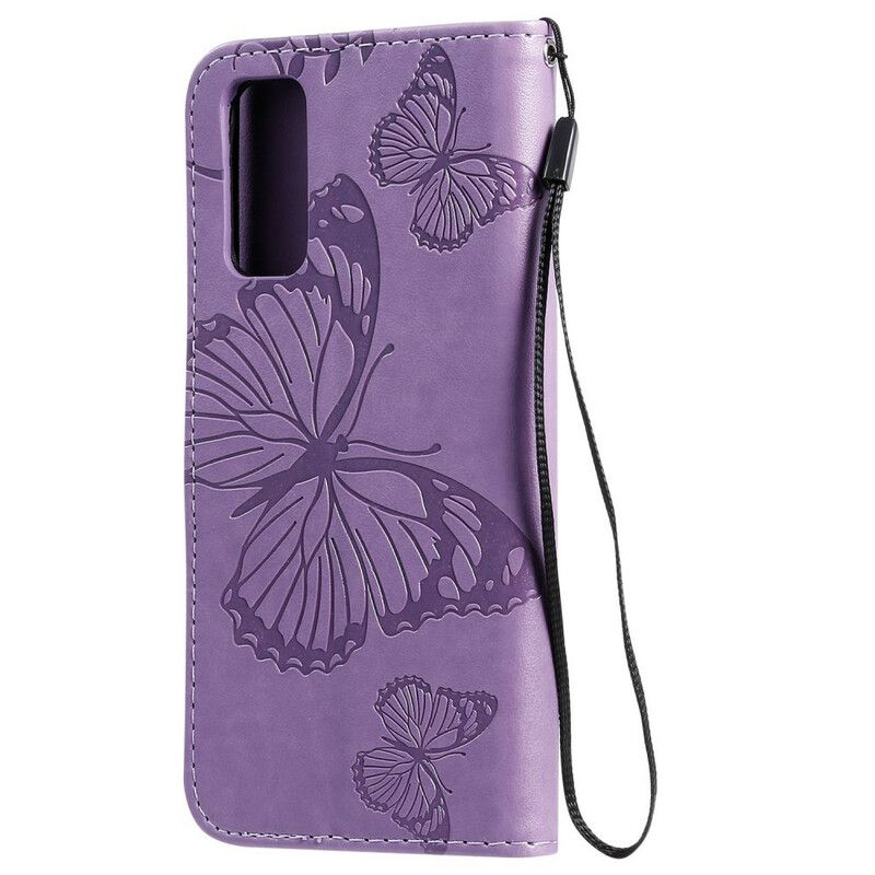 Flip Cover Samsung Galaxy S20 Med Snor Kæmpe Strappy Sommerfugle