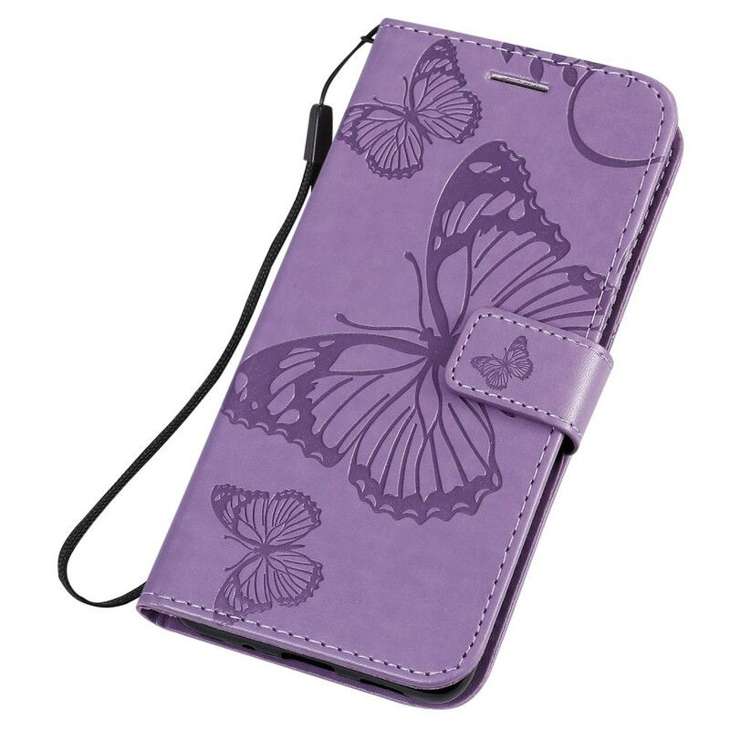 Flip Cover Samsung Galaxy S20 Med Snor Kæmpe Strappy Sommerfugle