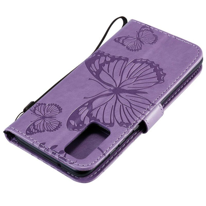 Flip Cover Samsung Galaxy S20 Med Snor Kæmpe Strappy Sommerfugle