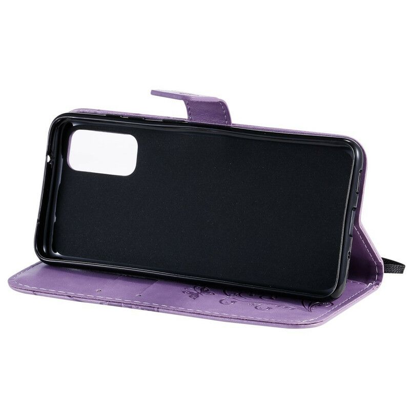 Flip Cover Samsung Galaxy S20 Med Snor Kæmpe Strappy Sommerfugle