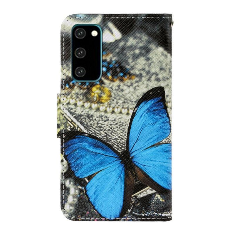 Flip Cover Samsung Galaxy S20 Med Snor Variationer Af Sommerfuglestrop