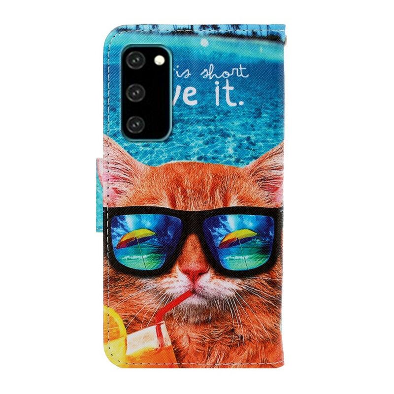 Læder Cover Samsung Galaxy S20 Med Snor Cat Live It Strappy