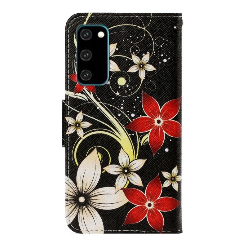 Læder Cover Samsung Galaxy S20 Med Snor Farverige Stropblomster