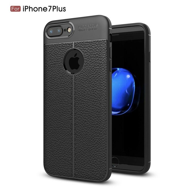 Cover iPhone 8 Plus / 7 Plus Dobbelt Linje Litchi Læder Effekt