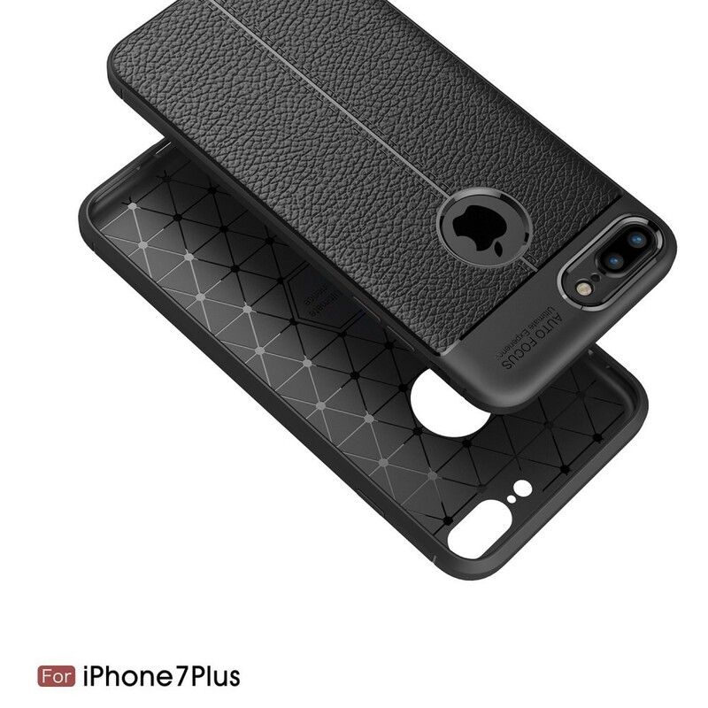 Cover iPhone 8 Plus / 7 Plus Dobbelt Linje Litchi Læder Effekt