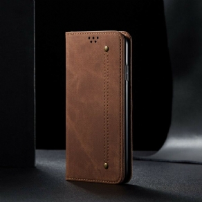 Cover iPhone 8 Plus / 7 Plus Flip Cover Imiteret Læder Jeans Tekstur