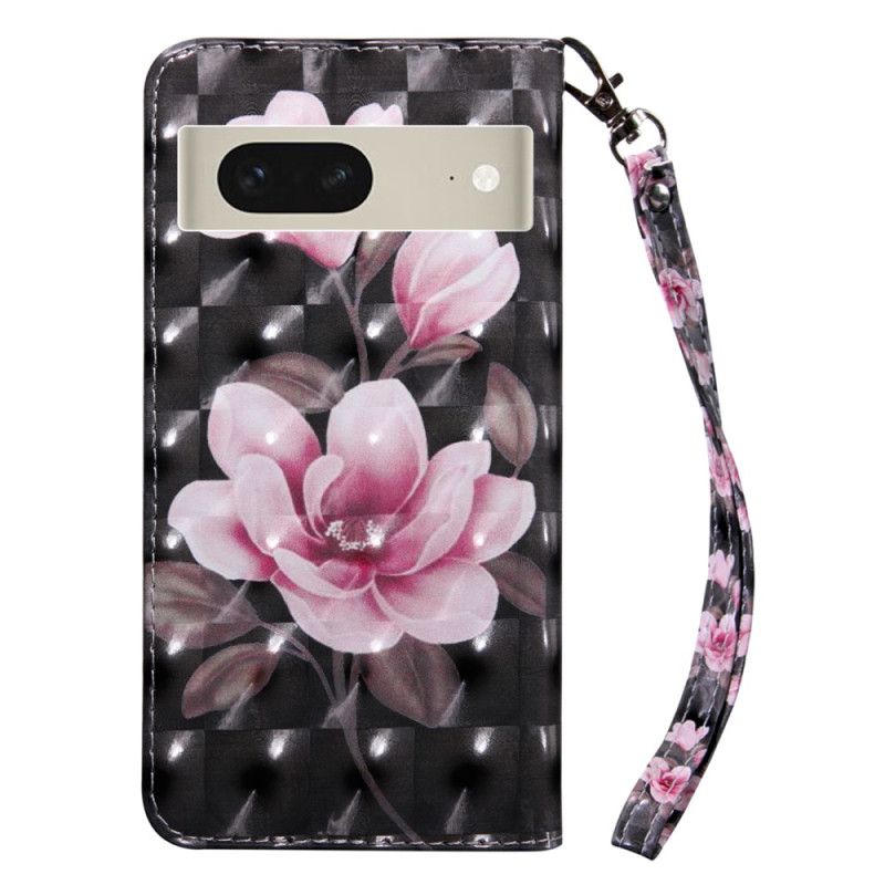 Flip Cover Google Pixel 8 Rosa Blomster Med Rem