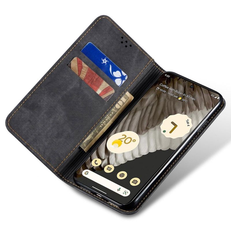 Læder Cover Google Pixel 8 Telefon Etui Jeansstof