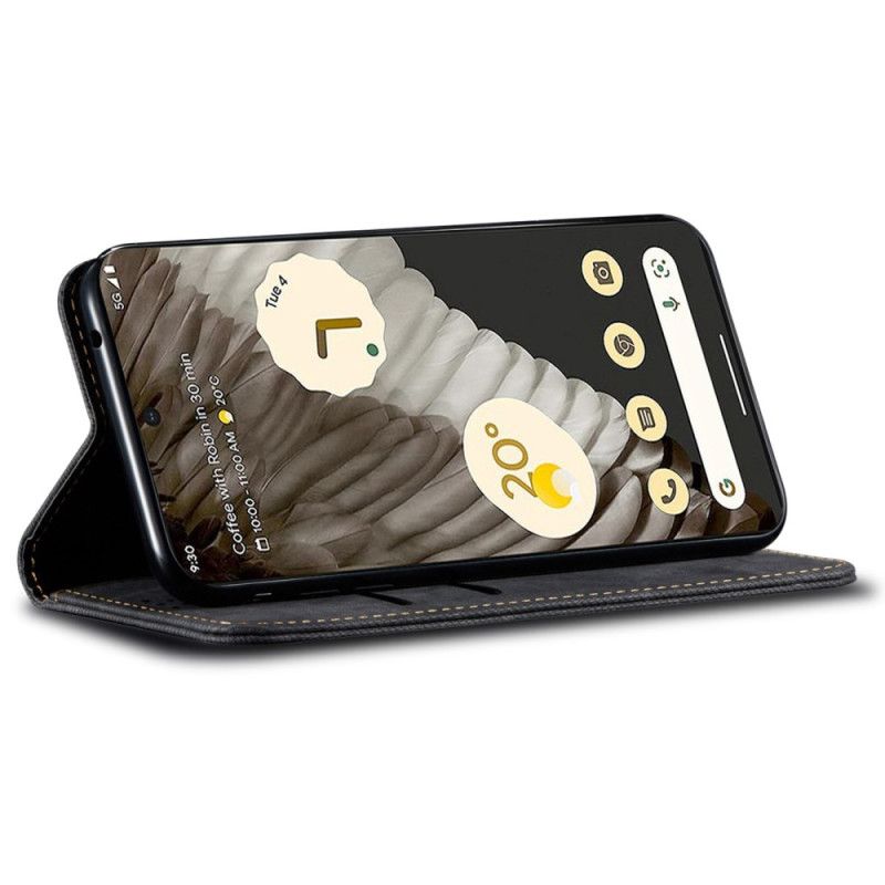 Læder Cover Google Pixel 8 Telefon Etui Jeansstof