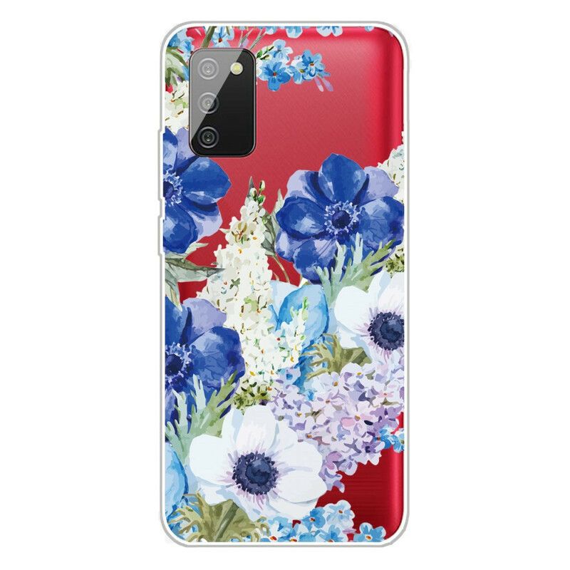 Cover Samsung Galaxy A02s Akvarel Blå Blomster Sømløs