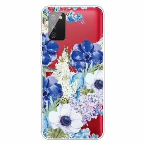 Cover Samsung Galaxy A02s Akvarel Blå Blomster Sømløs