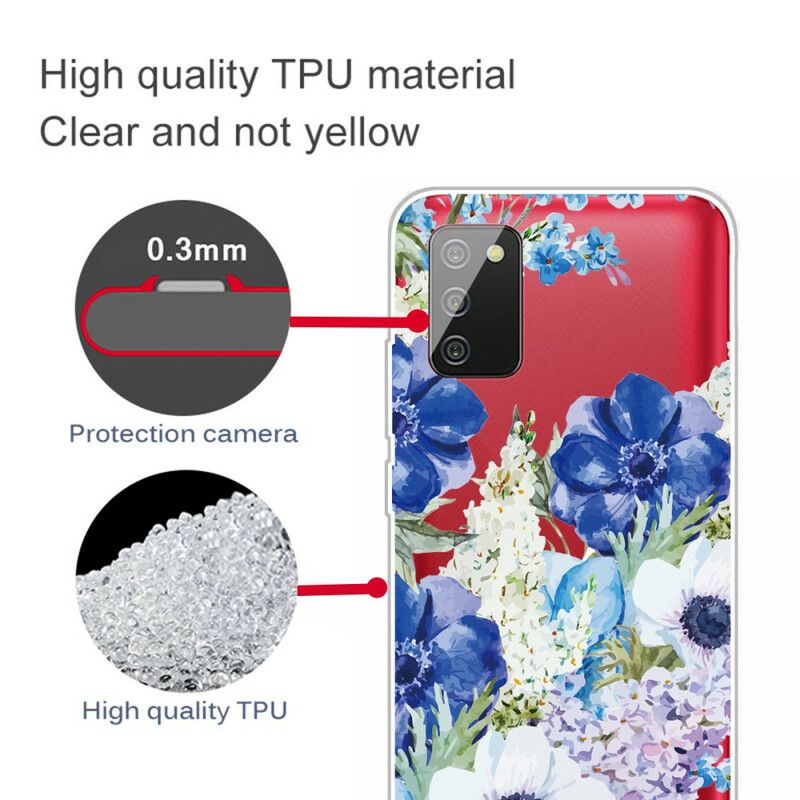 Cover Samsung Galaxy A02s Akvarel Blå Blomster Sømløs