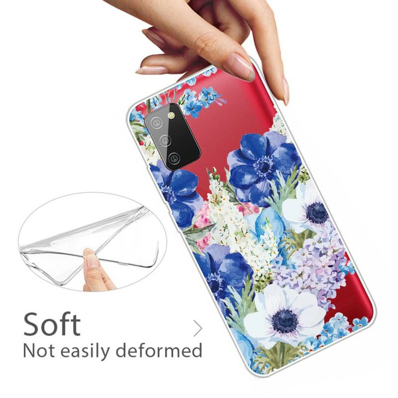 Cover Samsung Galaxy A02s Akvarel Blå Blomster Sømløs