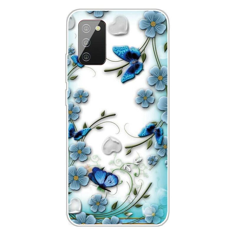 Cover Samsung Galaxy A02s Transparente Retro Sommerfugle Og Blomster