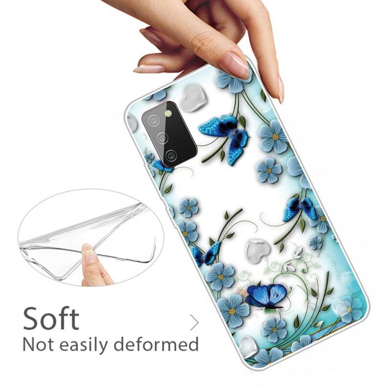 Cover Samsung Galaxy A02s Transparente Retro Sommerfugle Og Blomster