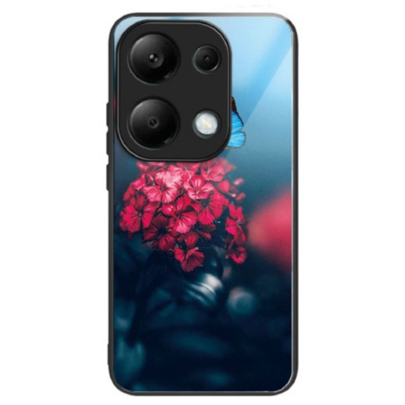 Cover Xiaomi Redmi Note 13 Pro 4g Telefon Etui Hærdet Glas Røde Blomster Og Sommerfugle