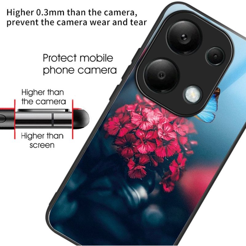 Cover Xiaomi Redmi Note 13 Pro 4g Telefon Etui Hærdet Glas Røde Blomster Og Sommerfugle