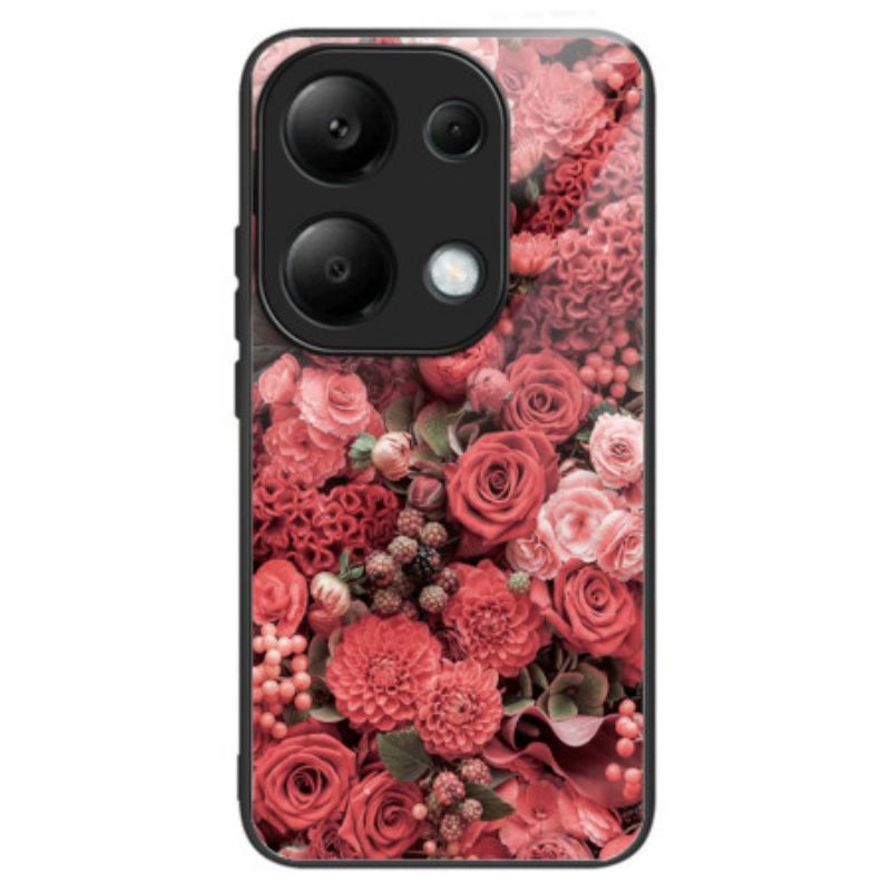 Cover Xiaomi Redmi Note 13 Pro 4g Telefon Etui Røde Og Lyserøde Blomster Af Hærdet Glas