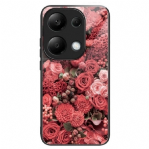 Cover Xiaomi Redmi Note 13 Pro 4g Telefon Etui Røde Og Lyserøde Blomster Af Hærdet Glas