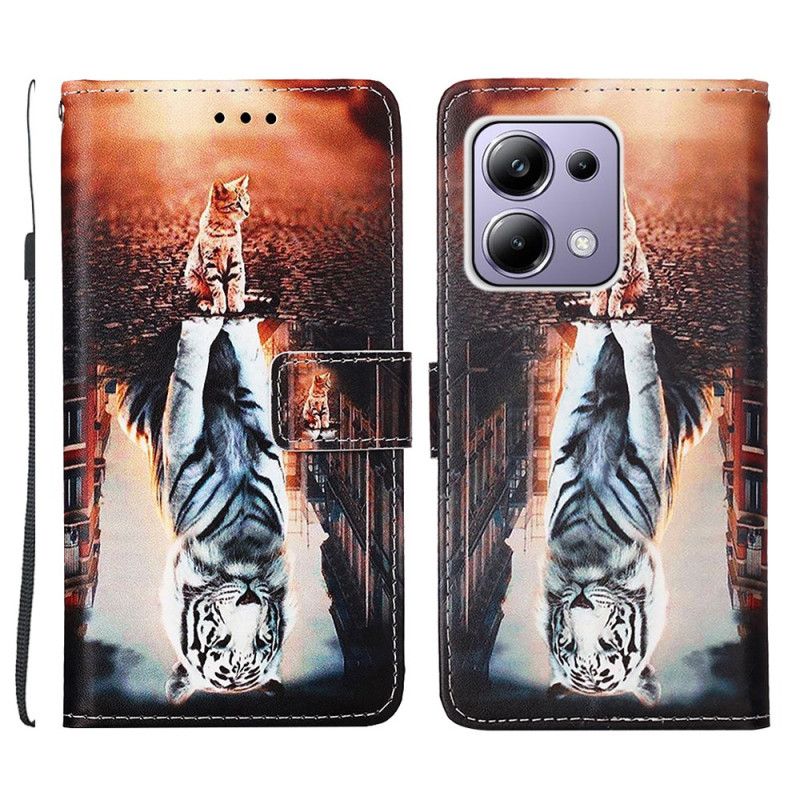 Flip Cover Xiaomi Redmi Note 13 Pro 4g Kat Og Tiger Med Rem