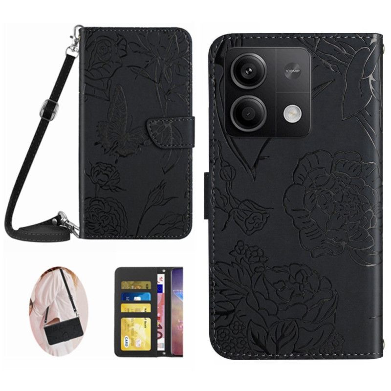 Flip Cover Xiaomi Redmi Note 13 Pro 4g Sommerfugleprint Med Skulderrem