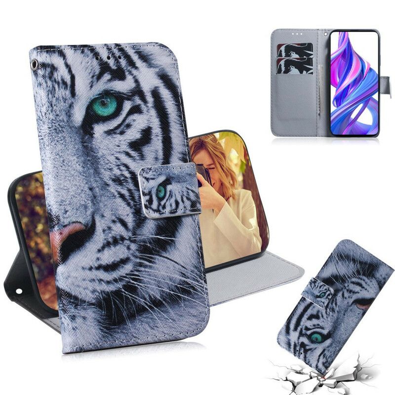 Læder Cover Huawei P Smart Pro / Honor 9X Pro Hvid Tiger