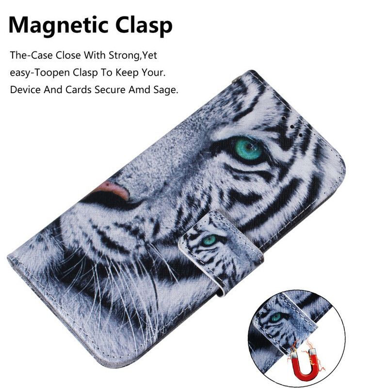 Læder Cover Huawei P Smart Pro / Honor 9X Pro Hvid Tiger