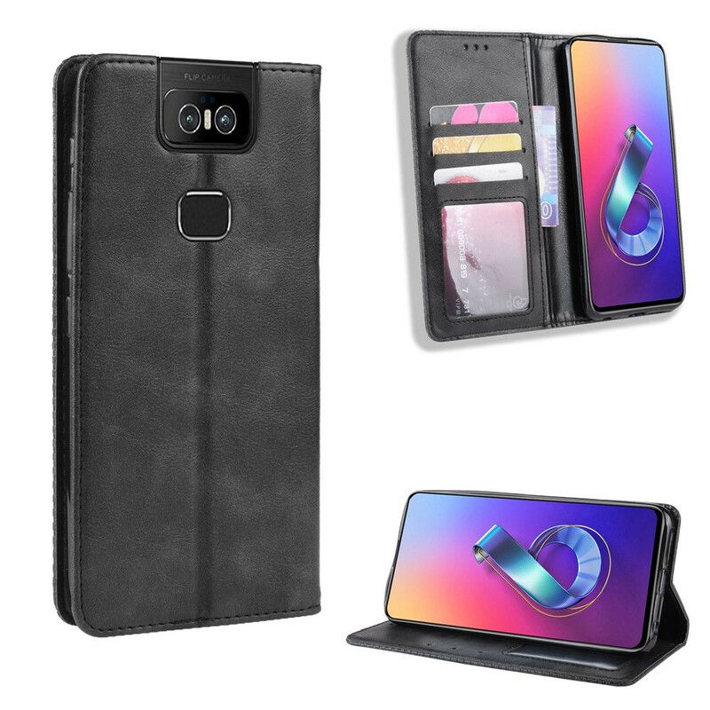 Cover Asus ZenFone 6 Flip Cover Vintage Stiliseret Lædereffekt