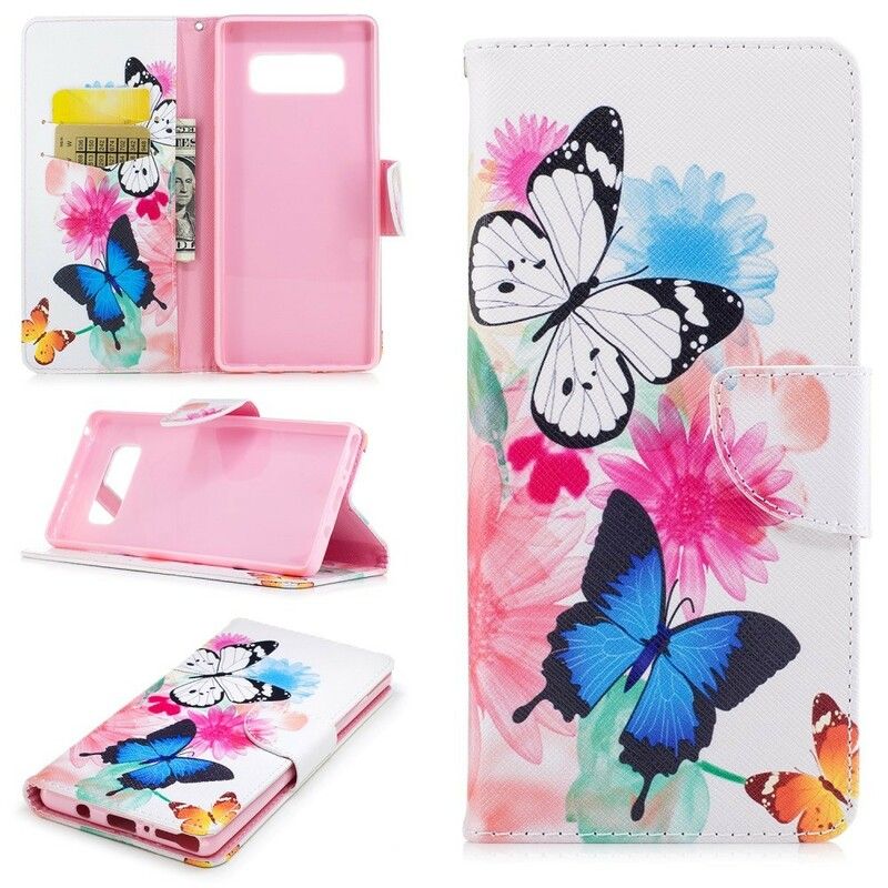 Flip Cover Samsung Galaxy Note 8 Malede Sommerfugle Og Blomster