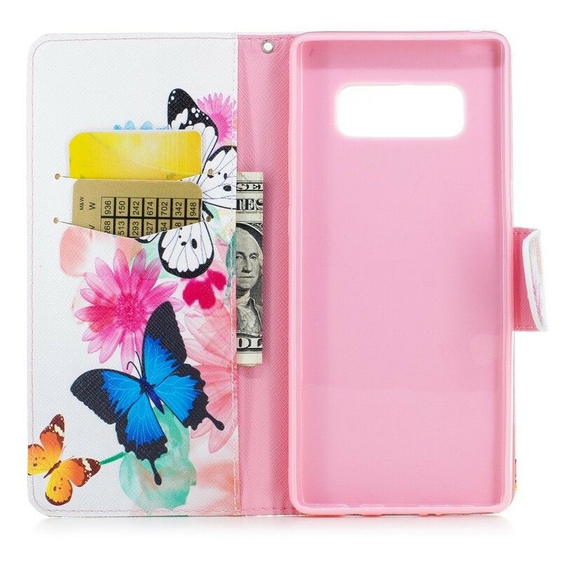 Flip Cover Samsung Galaxy Note 8 Malede Sommerfugle Og Blomster