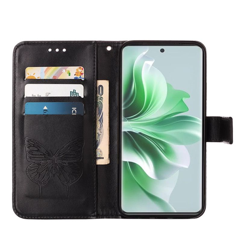 Flip Cover Oppo Reno 11 5g Blomstersommerfugl Med Rem