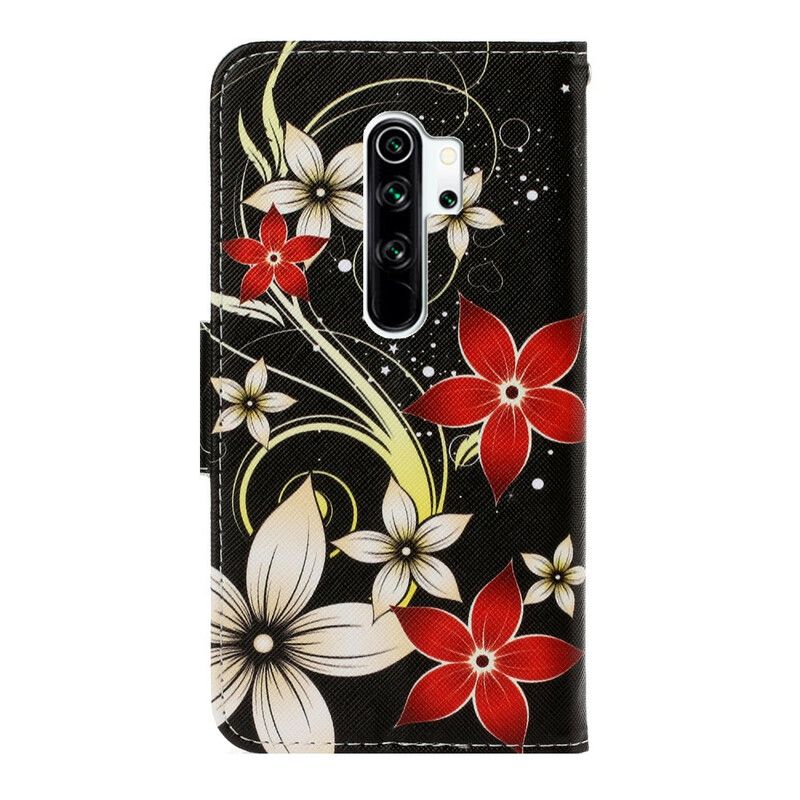 Flip Cover Xiaomi Redmi Note 8 Pro Med Snor Farverige Stropblomster