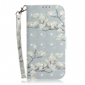 Flip Cover Xiaomi Redmi Note 8 Pro Med Snor Thong Blomstertræ