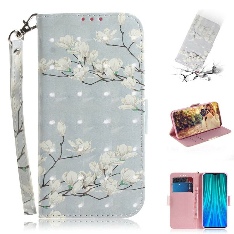 Flip Cover Xiaomi Redmi Note 8 Pro Med Snor Thong Blomstertræ