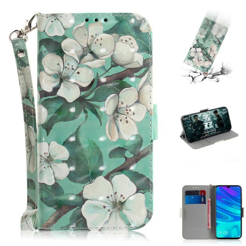 Flip Cover Huawei P Smart 2019 / Honor 10 Lite Med Snor Thong Blomstergren